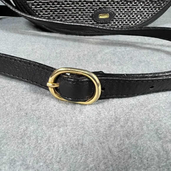 Vintage Bally Woven Straw Leather Crossbody Shoulder Bag RARE Black Grey - Picture 9 of 10